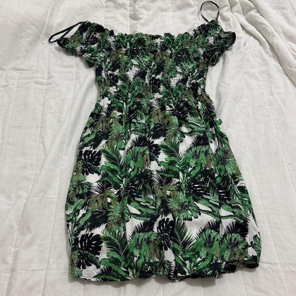 Tropical Green Off-Shoulder Mini Dress